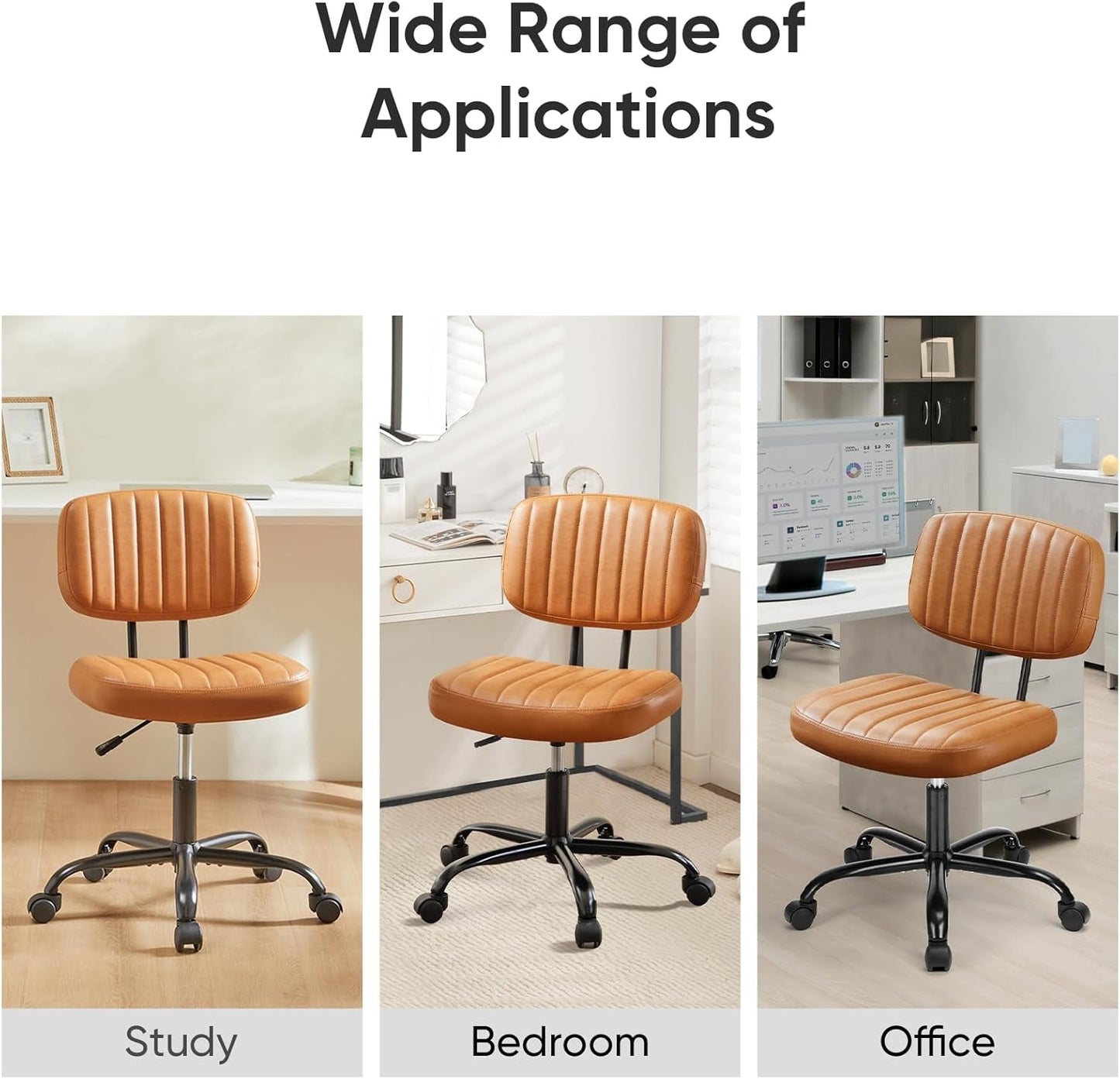 Armless Home Office Desk Chair -Small Ergonomic with Low Back Lumbar